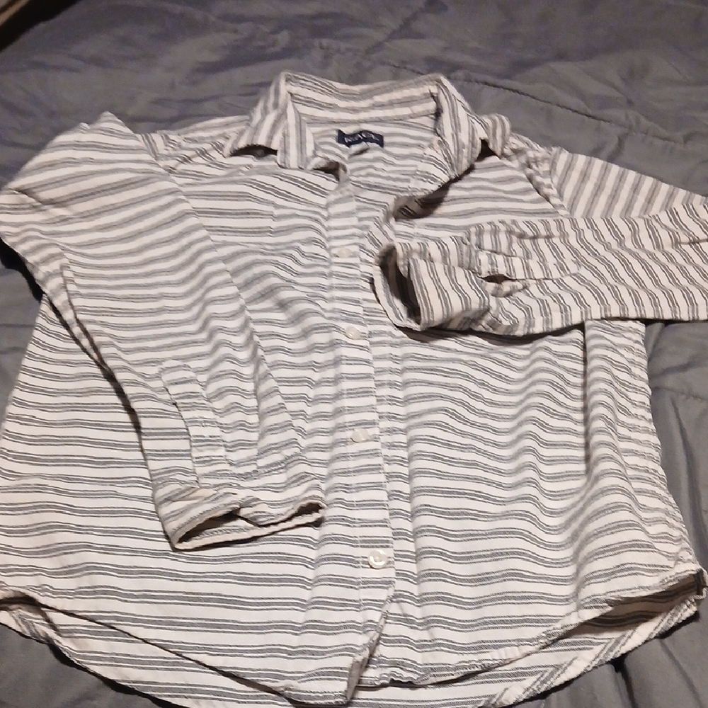 Place Men's Casual White and Gray Striped Shirt